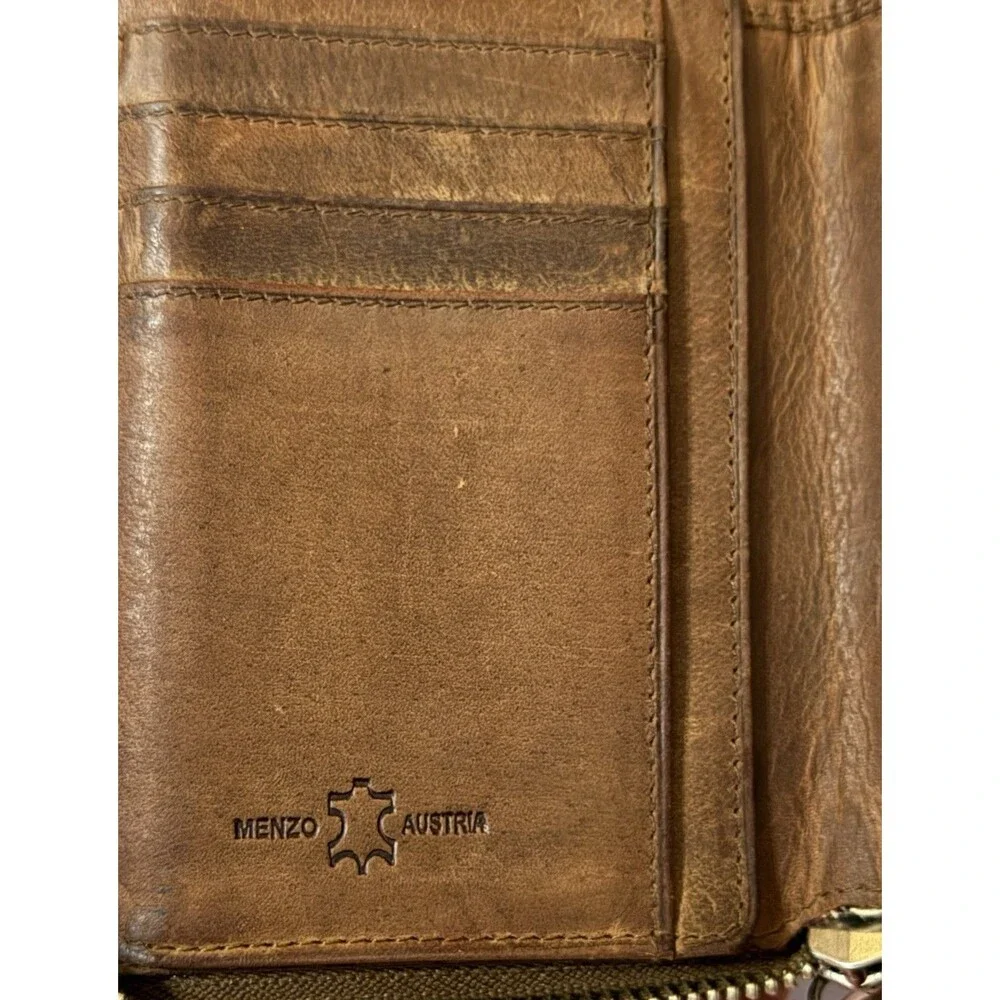 European Brown Leather Zip Wallet Coin Pocket Menzo Austria Heritage